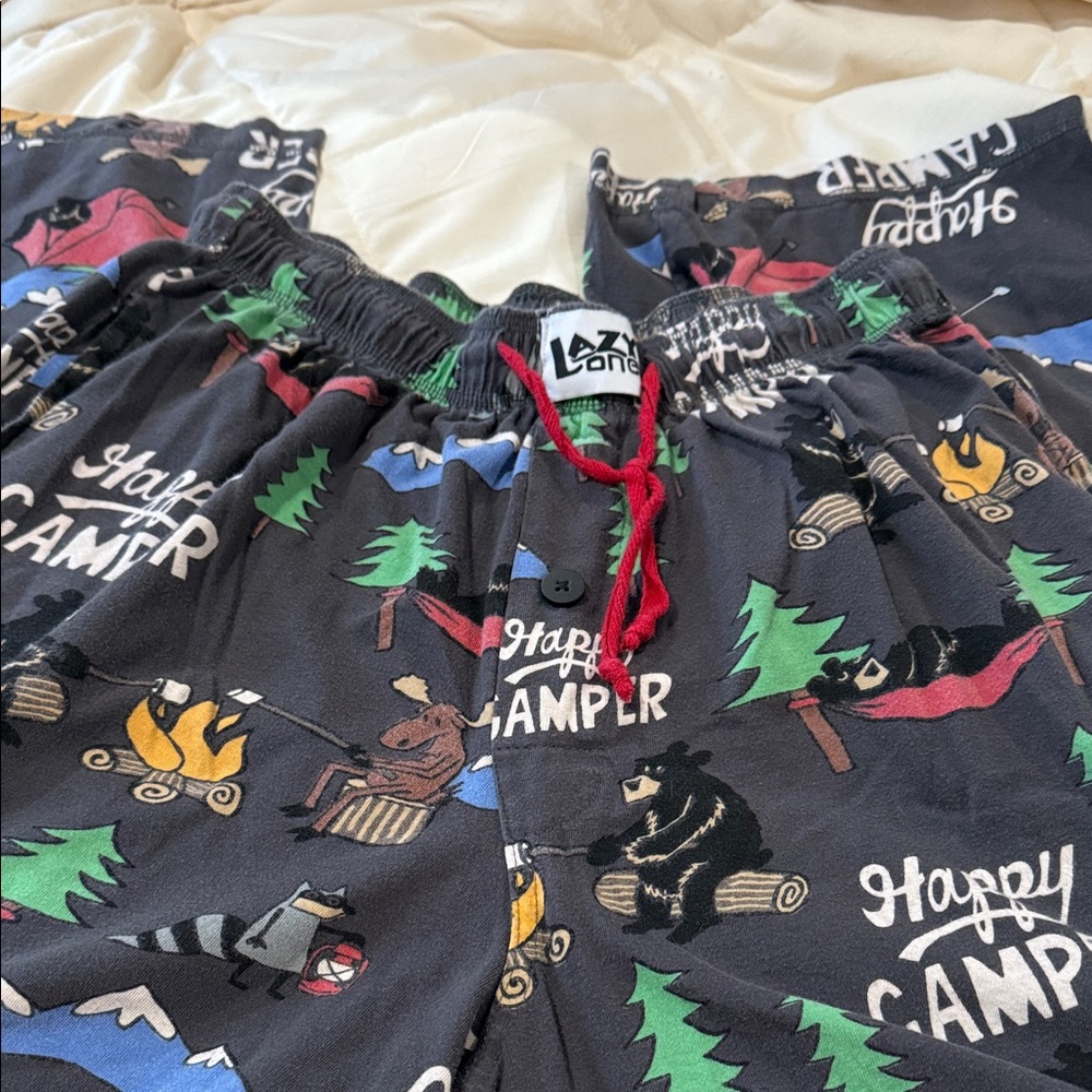 🐻Lazy One Men’s Happy Camper Pajama Bottoms Size M 100% COTTON Knit Stretchy!